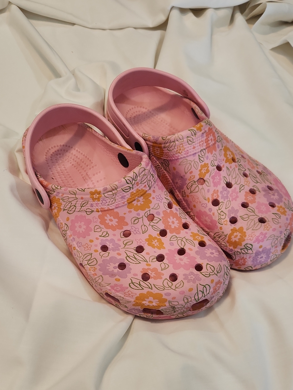 Ladies Pink Floral Clogs - Lightweight Garden Shoes